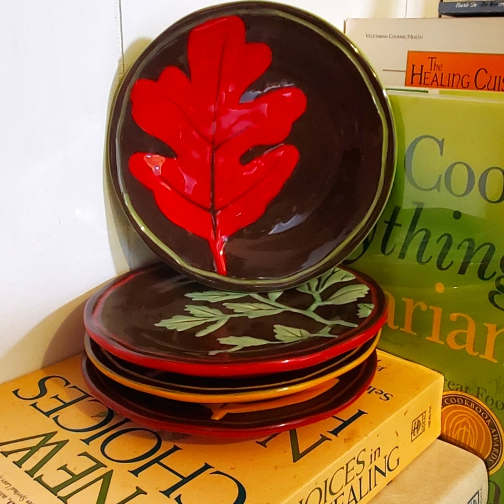 Split P Hand Painted Snack Plates Autumn Leaves Set of 2